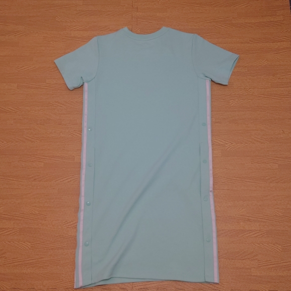 Adidas T-Shirt Dress Short Sleeve Girls 15-16 Years Green Popper Sides Trefoil - Picture 7 of 13